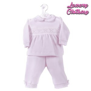 Girls Ribbon Smocked Velour 2 piece Set Luxury Clothing Mary Shortle