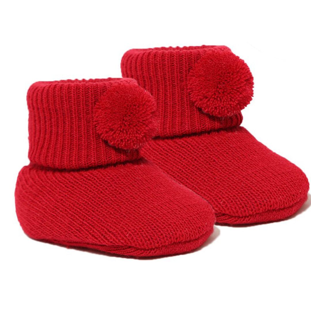 Red PomPom bootees-min