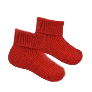 Red PomPom bootees-min