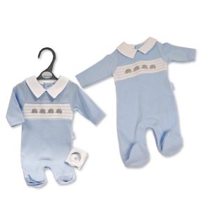 Smocked Elephant Blue Babygrow
