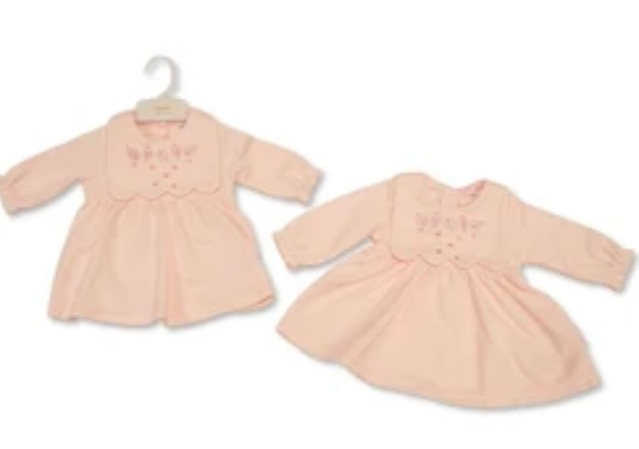 Baby Girls Dress with Bib Front - Leaves and Hearts ⋅ Luxury Clothing