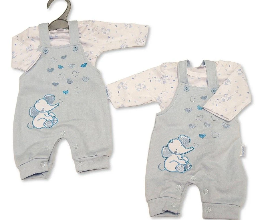 Premature Baby Boys 2 pcs Dungaree Set with Elephant ⋅ Luxury Clothing