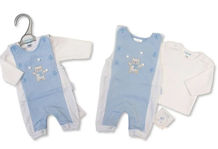 Premature Baby Boys 2 pcs Dungaree Set with Open Legs - Snowballs ⋅ Luxury Clothing