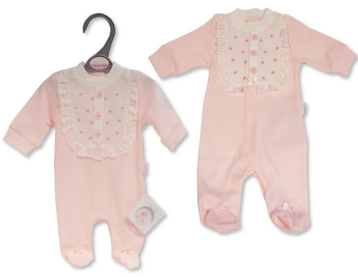 Premature Baby Girls Sleepsuit with Lace and Bow - Hearts ⋅ Luxury Clothing
